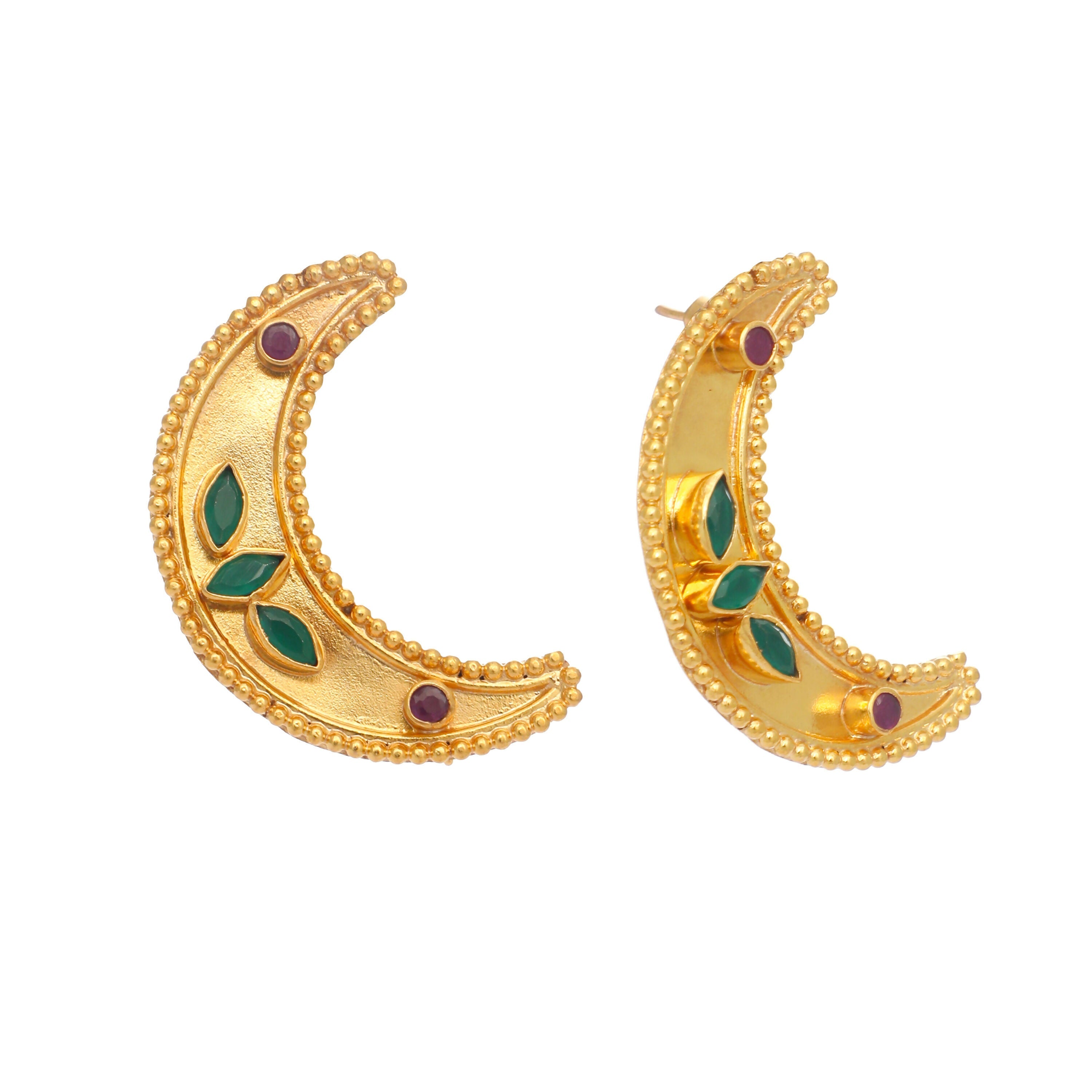 Nuyug 22K Gold Plated Green Lunar Earrings | Grocsy
