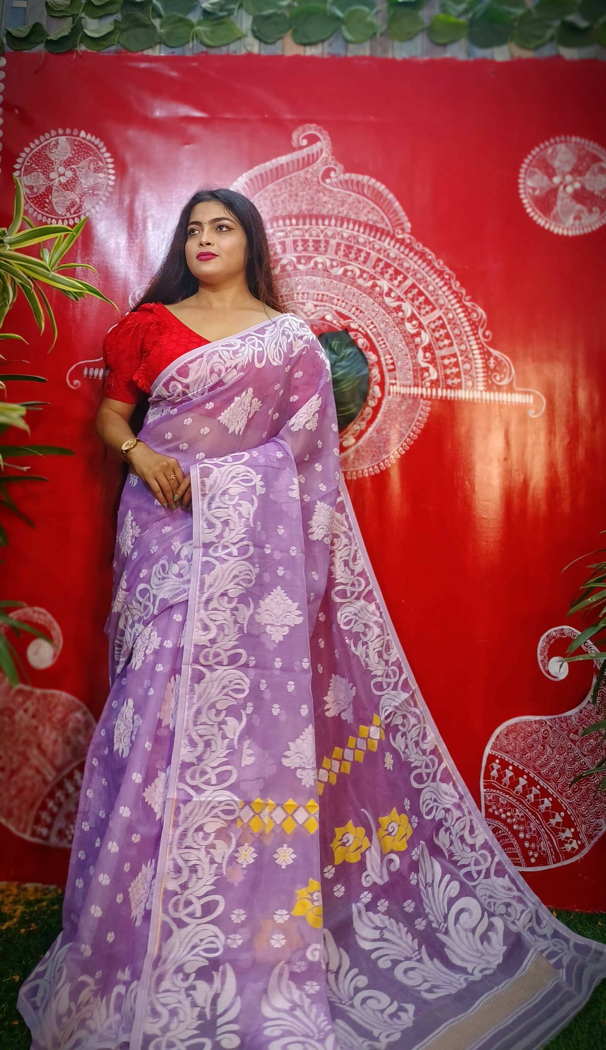 Exclusive Collection Handloom Dhakai Jamdani Saree - Mauve | Grocsy