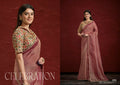 Light Maroon Pure Banarasi Jari pleat Stone with Handwork Saree with Stitched Blouse - Mohmanthan Aaina | Grocsy