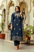 The52 Navy Blue Women's Beautiful Viscose Chanderi Fabric Thread Work Straight Kurta Pant and Dupatta Set | Grocsy