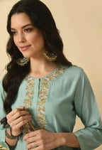 Joban Fashion Sea Green Cotton Rayon Kurta Set | Grocsy