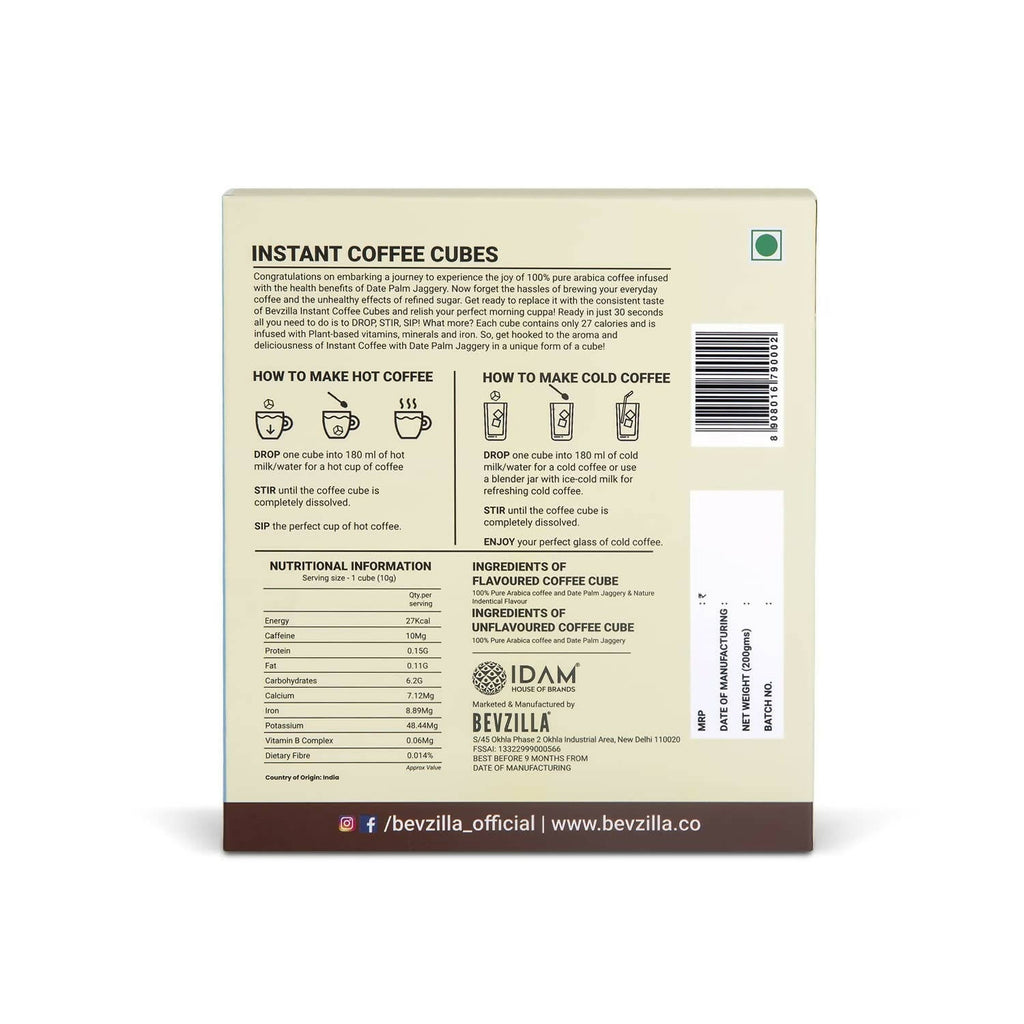 Bevzilla Instant Coffee Cubes Pack with Organic Date Palm Jaggery - Classic | Grocsy