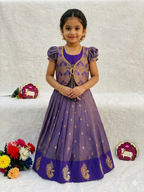 Teeya Creation New Latest Girls Purple Silk Pattu Pavadai Lehenga Choli Set With Brocade Koti-Purple | Grocsy