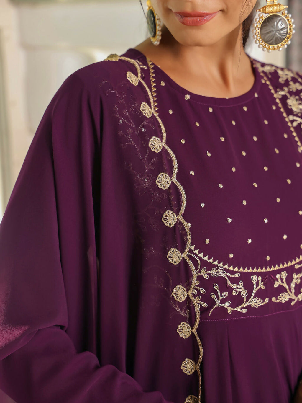 Janasya Purple Georgette Embroidered Kurta,Bottom & Dupatta | Grocsy