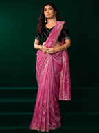 Joban Fashion Pink Net Party Wear Sarees | Grocsy