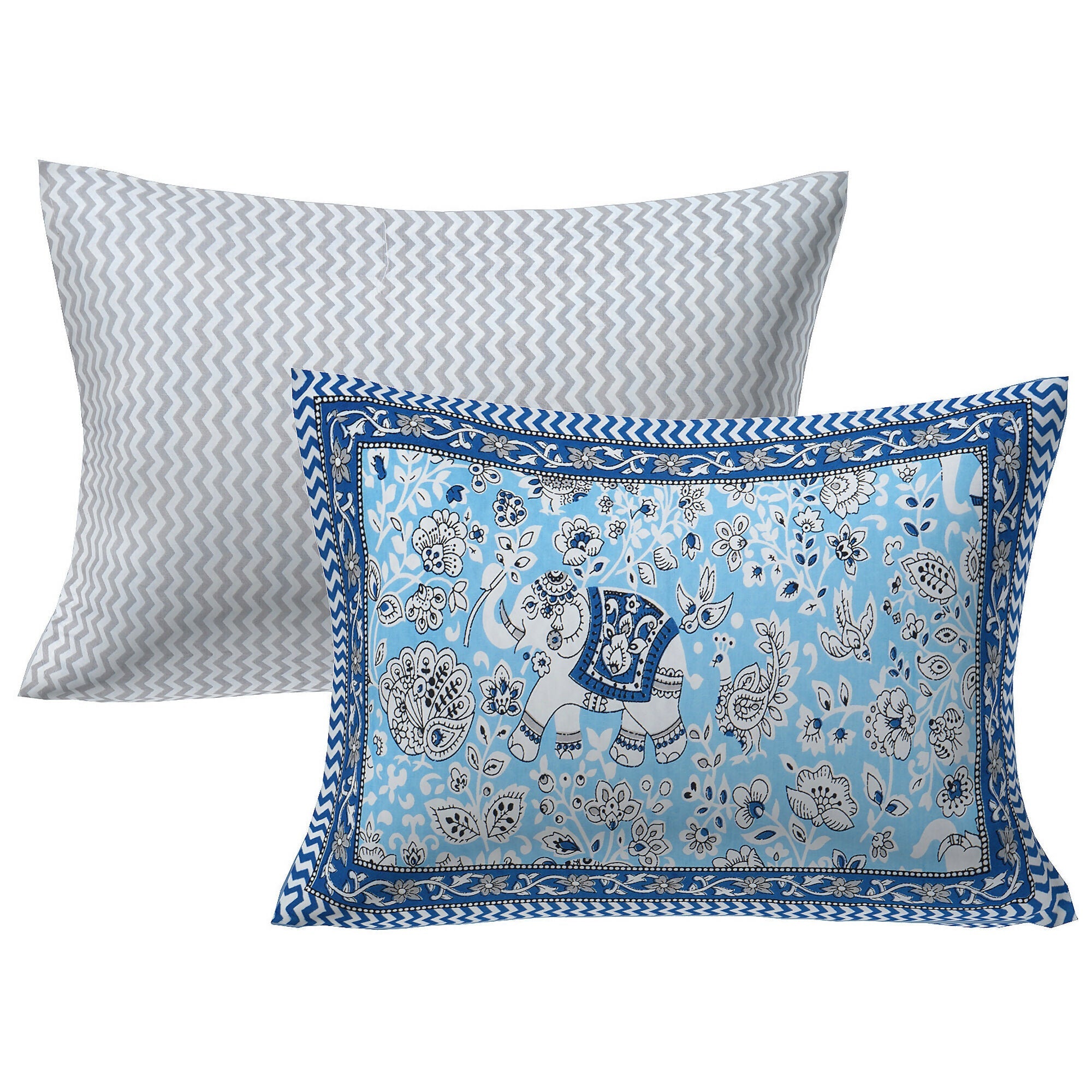 Rudra Bazaar Blue 210 TC Cotton Double King Bedsheet With 2 Pillow Covers | Grocsy