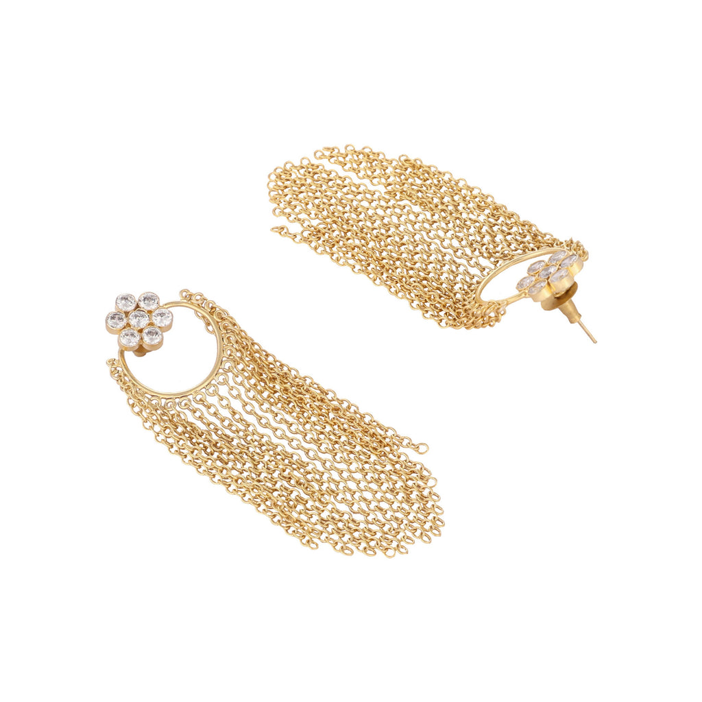 Nuyug 22K Gold Plated Crystal Studded Floral Stud Contemporary Dangler Earrings | Grocsy