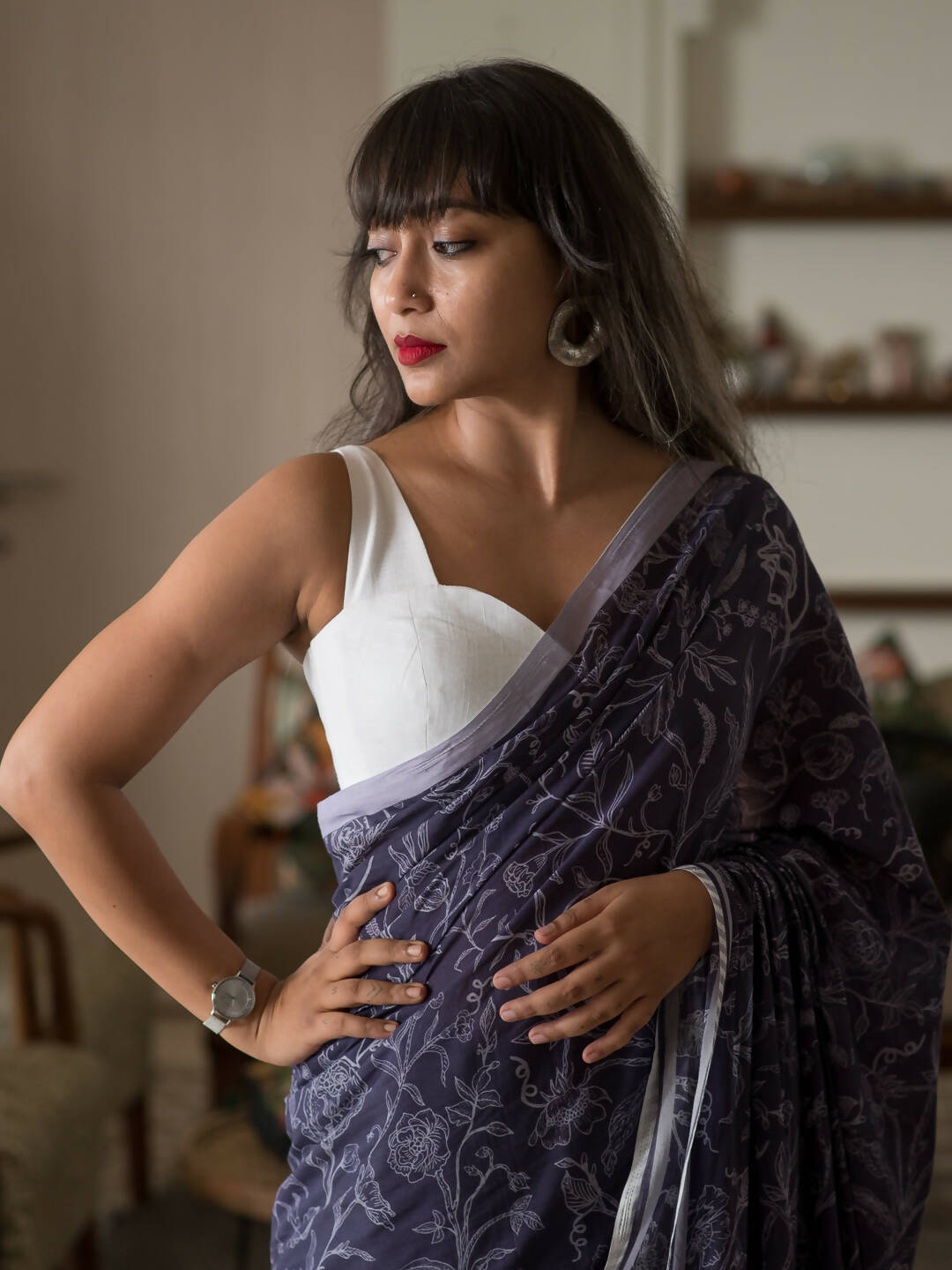 Suta Purple Floral Pure Cotton Saree | Grocsy