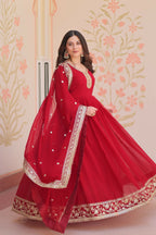 Joban Fashion Maroon Georgette Sequence Embroidery Work Kurta Set | Grocsy