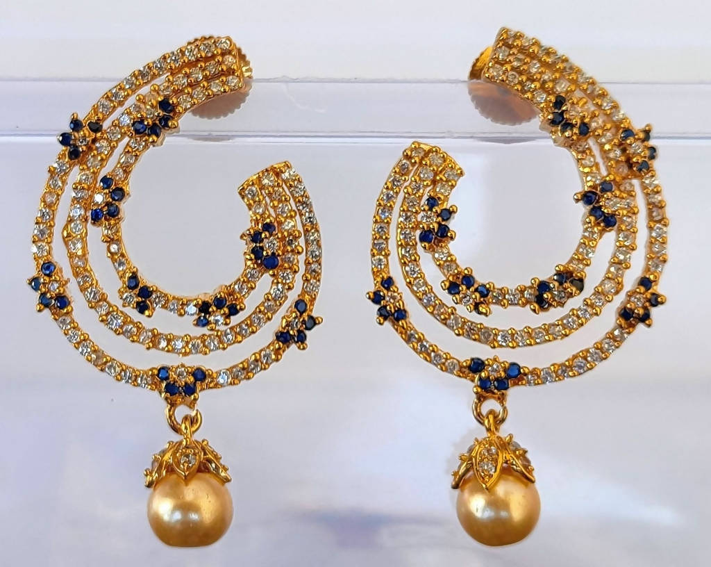 Blue AD Designer Pearl Drop Earrings | Grocsy