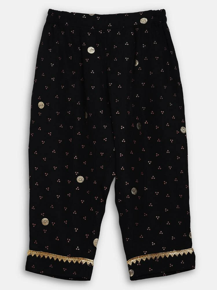 Ahalyaa Black Crepe Kids Kurta Pants With Dupatta For Girls | Grocsy