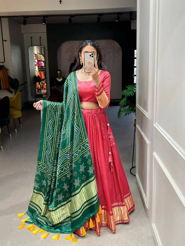 DEIANA'S Beautiful Pure Gaji Silk Weaving Lehengha Choli - Red | Grocsy