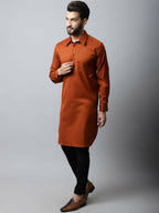 Even Apparels Brown Color Pure Cotton Solid Men's Kurta With Shirt Collar (SLD1137) | Grocsy
