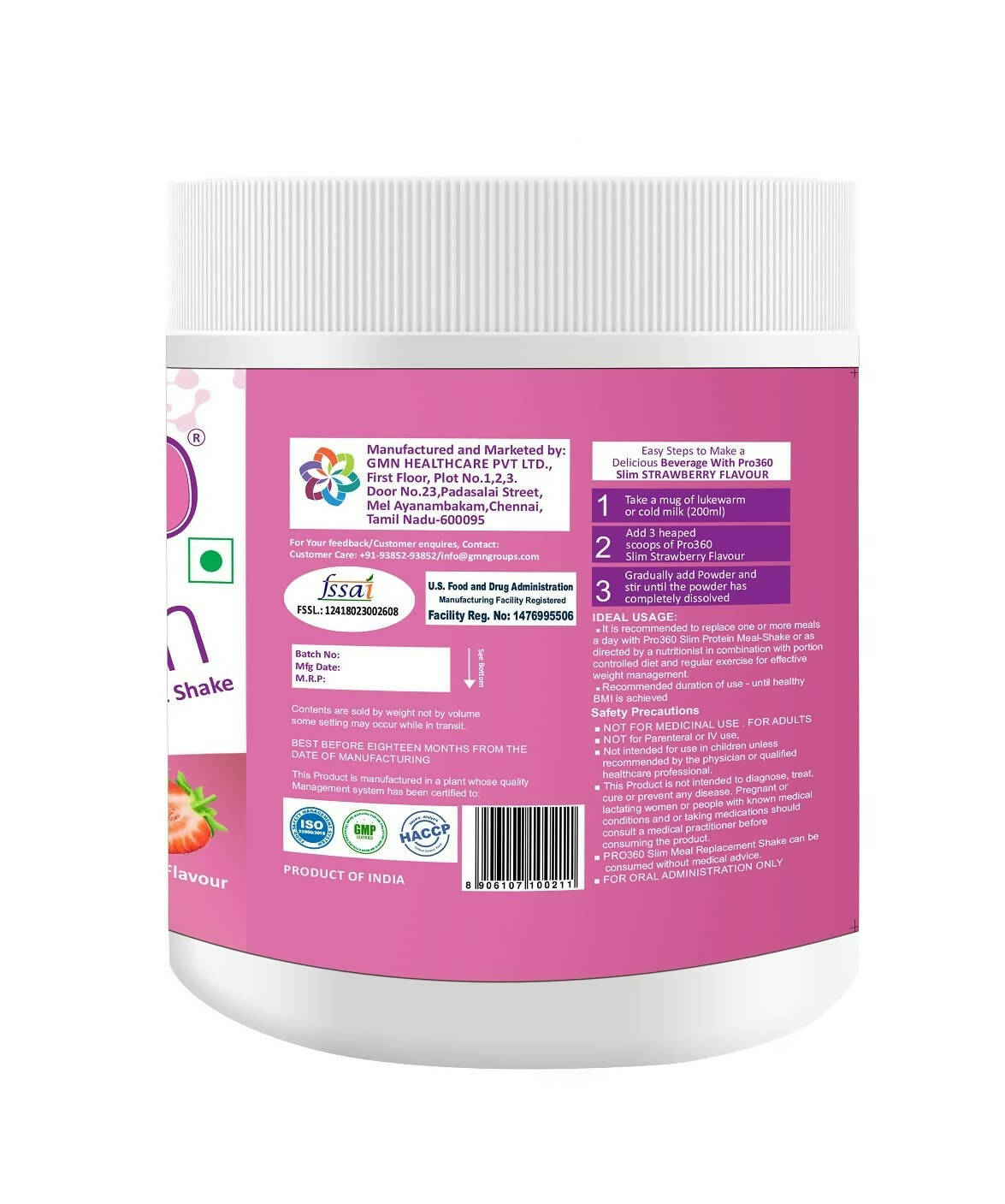 Pro360 Slim Weight Management Meal Replacement Protein Shake (Strawberry Flavour) | Grocsy