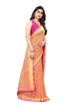 Vamika Ethnic Fire Orange Printed With Lace Saree | Grocsy