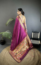 Joban Fashion Wine Butti Woven Soft Lichi Silk Paithani Saree | Grocsy