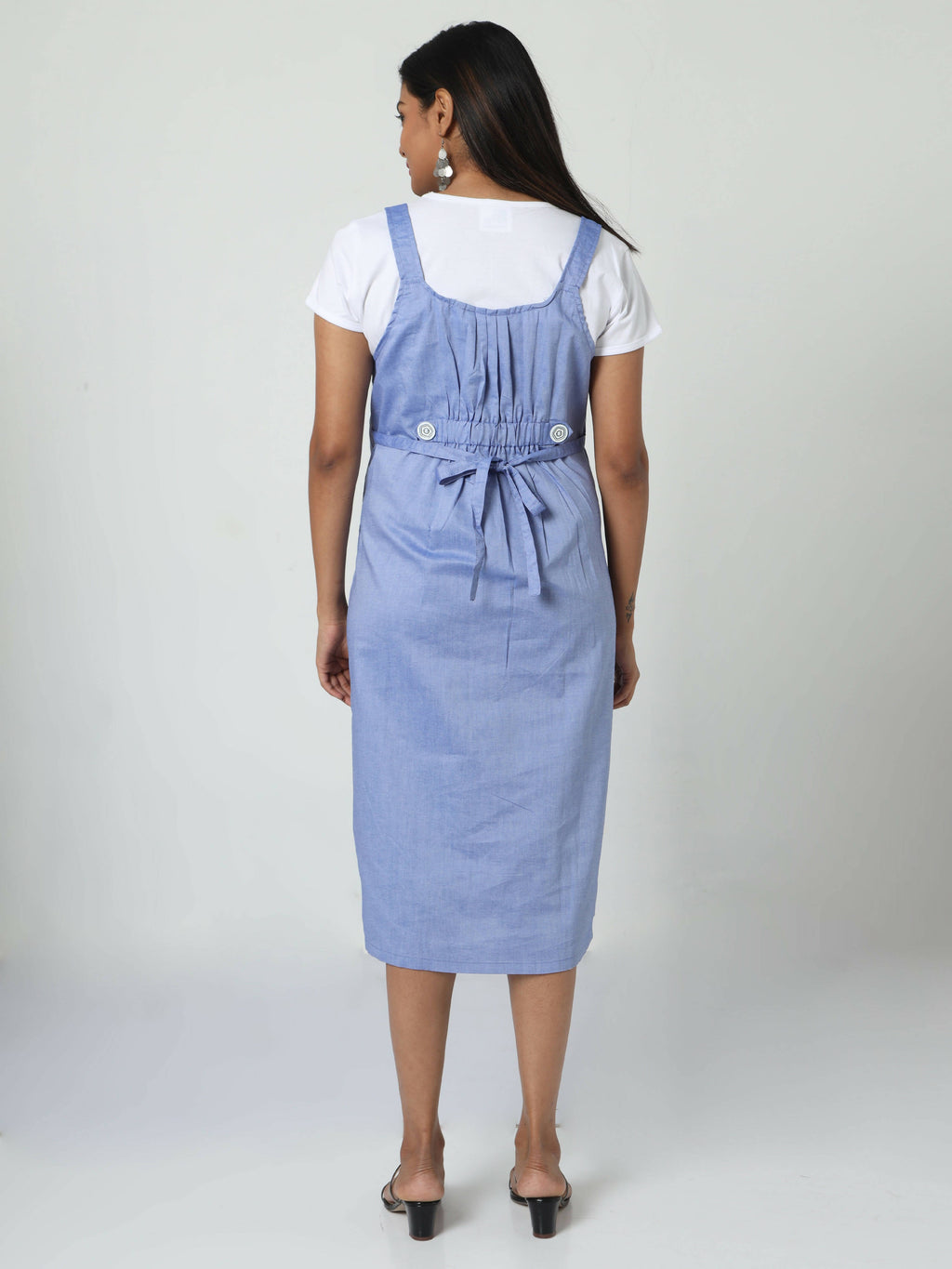 Manet Half Sleeves Solid Maternity Dress With Concealed Zipper Nursing Access - Blue | Grocsy