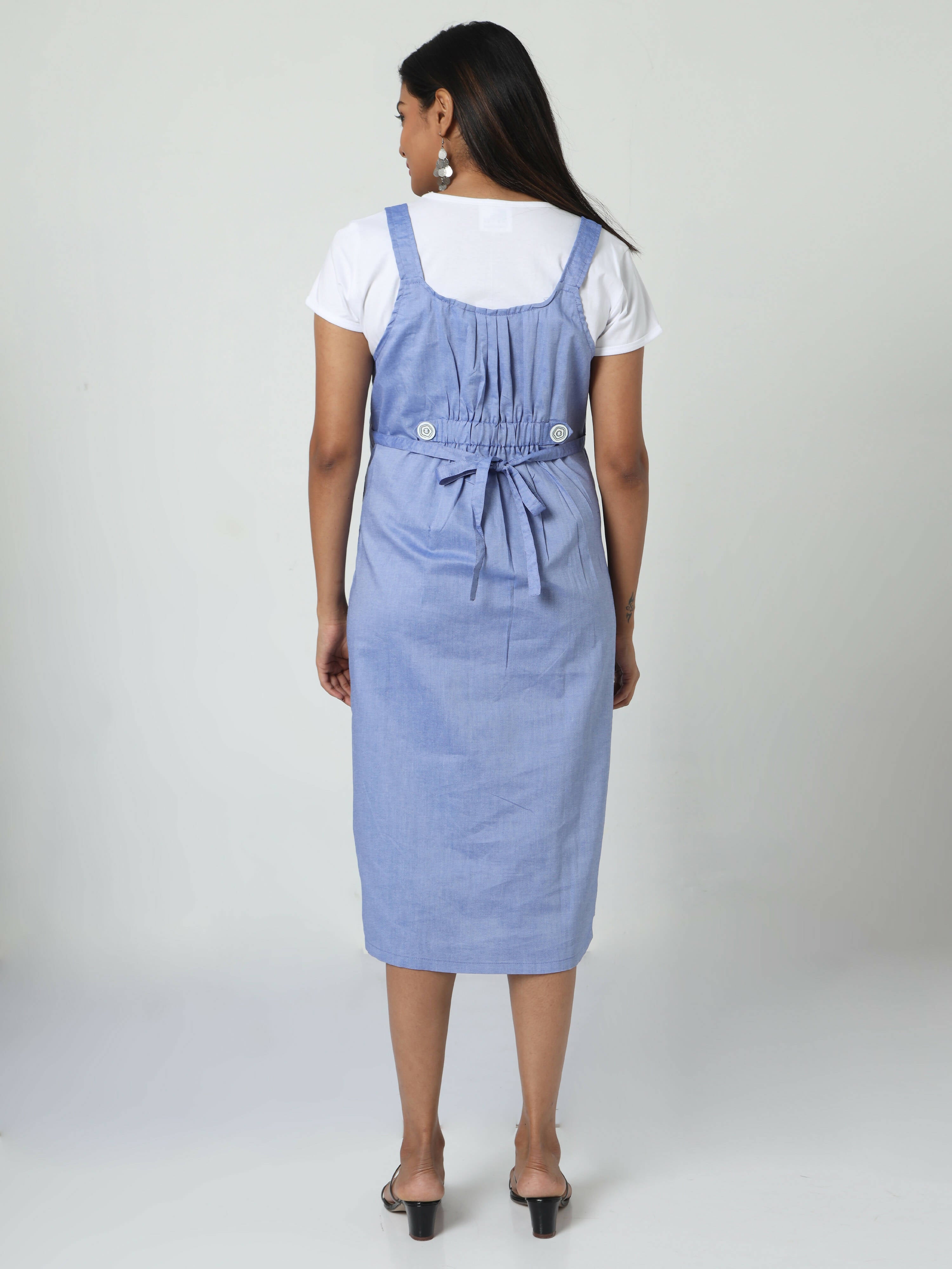 Manet Half Sleeves Solid Maternity Dress With Concealed Zipper Nursing Access - Blue | Grocsy