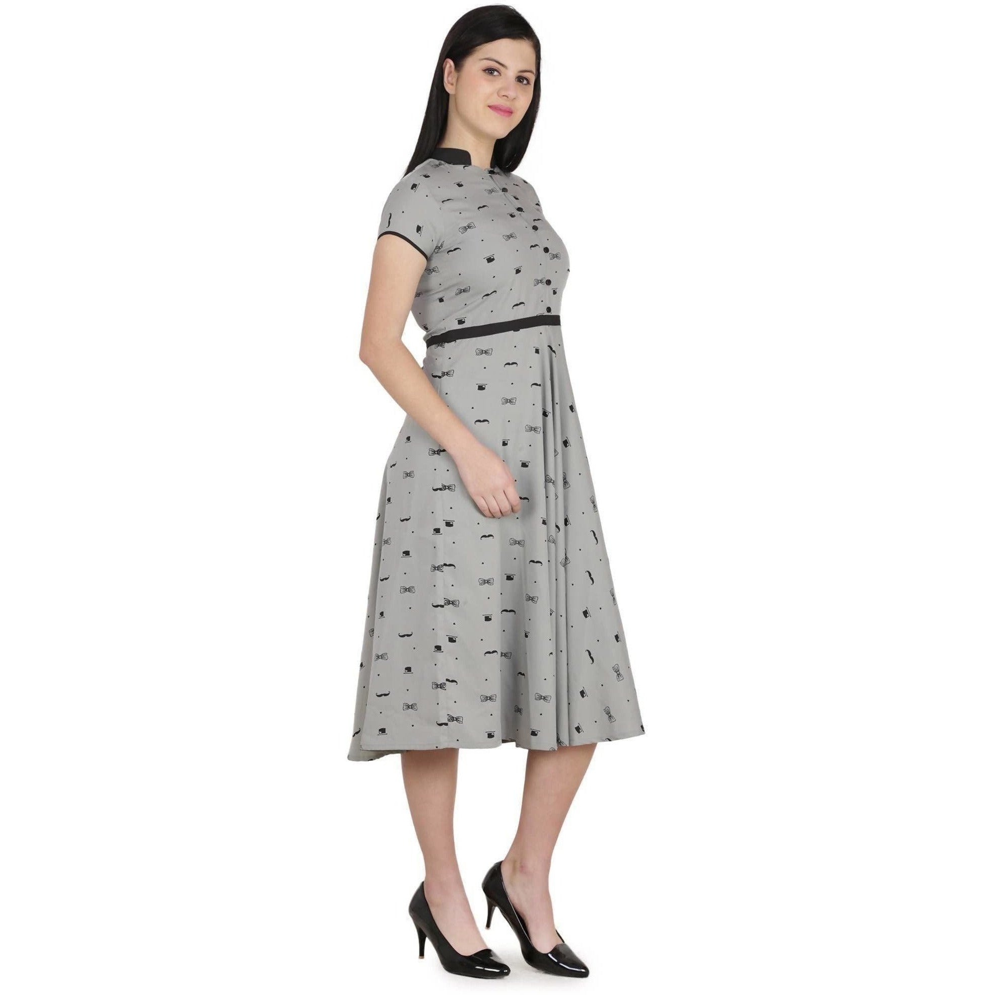 Kanoor Women's Grey Frock Style Collar Neck Kurti | Grocsy