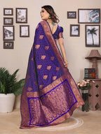 Joban Fashion Banarasi Navy Blue Woven Soft Silk Saree | Grocsy