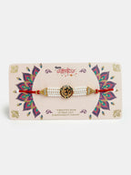 NVR Men Set of 4 Gold-Toned Stone-Studded & Beaded Rakhi With Roli Chawal & Chocolate | Grocsy