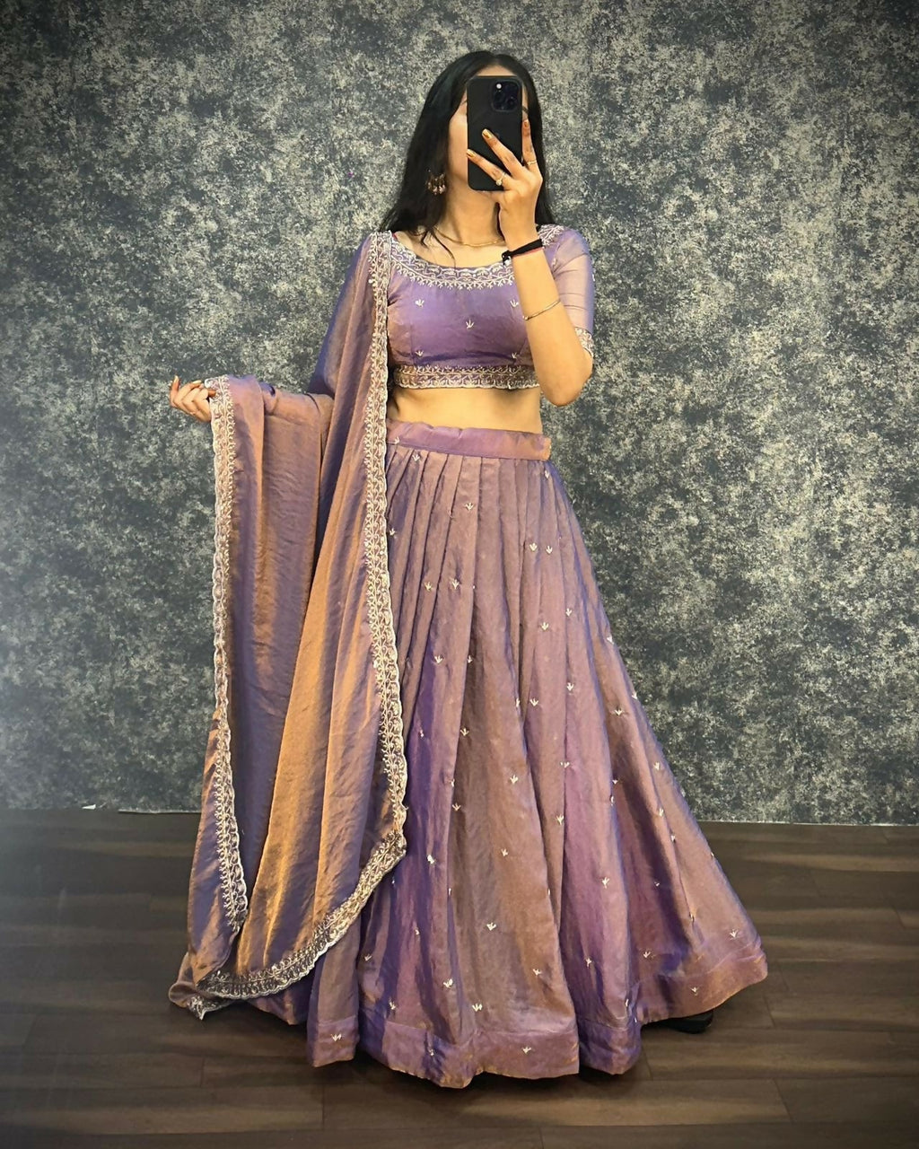 Teeya Creation Womens New Trendy Radiant Purple Hand-Embroidered Silk Lehenga Choli Set | Grocsy