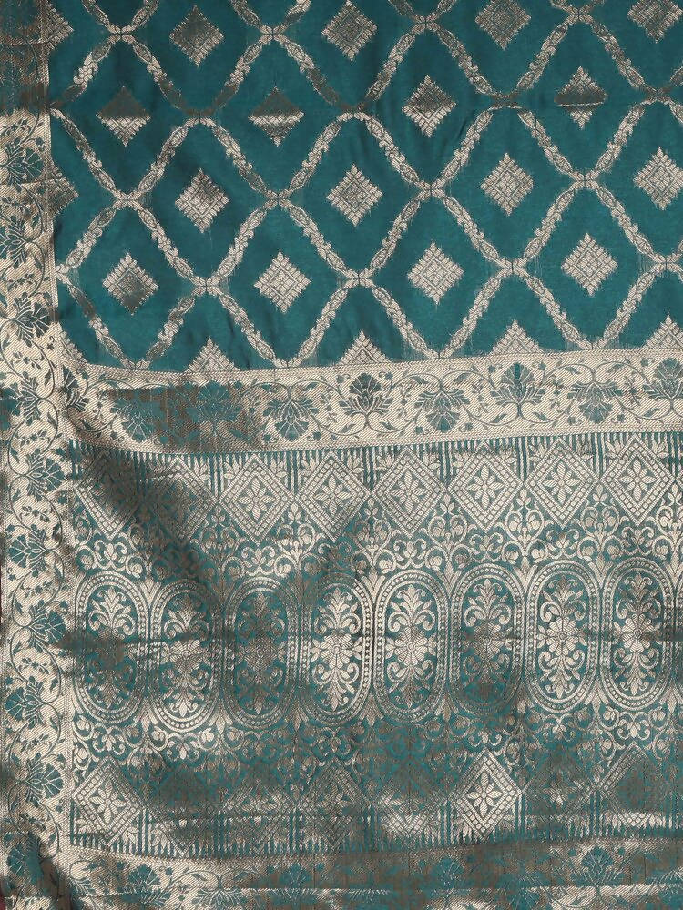 Kalamandir Checked Dark Blue Silk Blend Saree | Grocsy