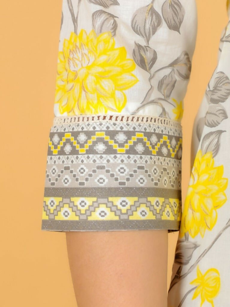 Aramya Straight Soft Cotton Floral Print Women's Kurta - Yellow | Grocsy