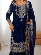 Lehenga Mart Designer Sharara Suit With Kurta, Sharara, Dupatta For Women-Teal | Grocsy
