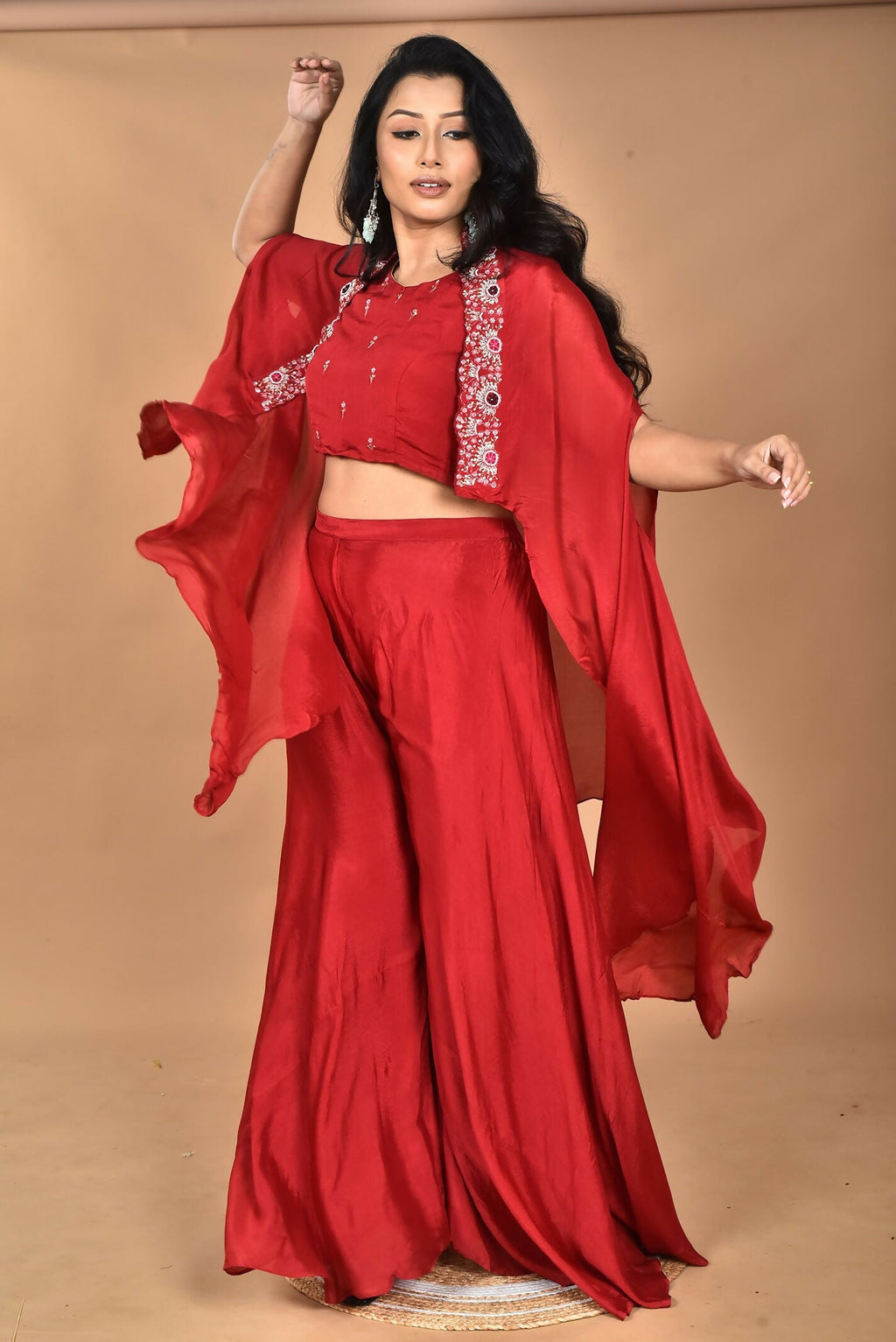 Morchari Women And Hand Embroidery Palazzo Set-Maroon | Grocsy