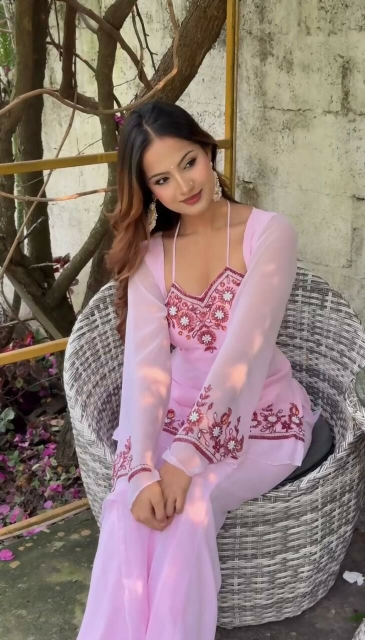 Teeya Creation New Womens Trendy Embroidery Sequence Work Pink Kurta Set | Grocsy