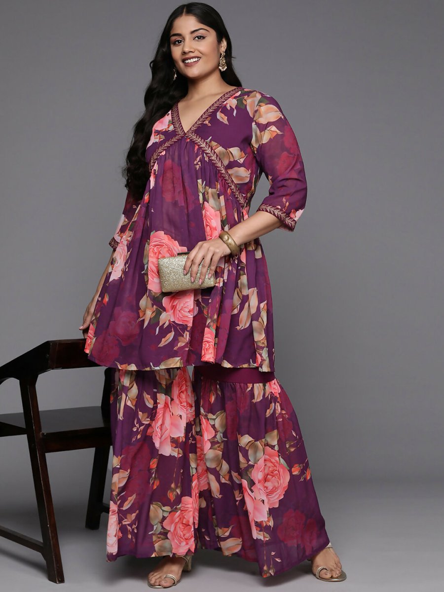 Ahalyaa Women's Traditional Wear Co-ords - Purple | Grocsy