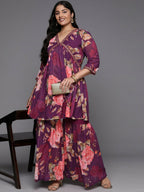 Ahalyaa Women's Traditional Wear Co-ords - Purple | Grocsy