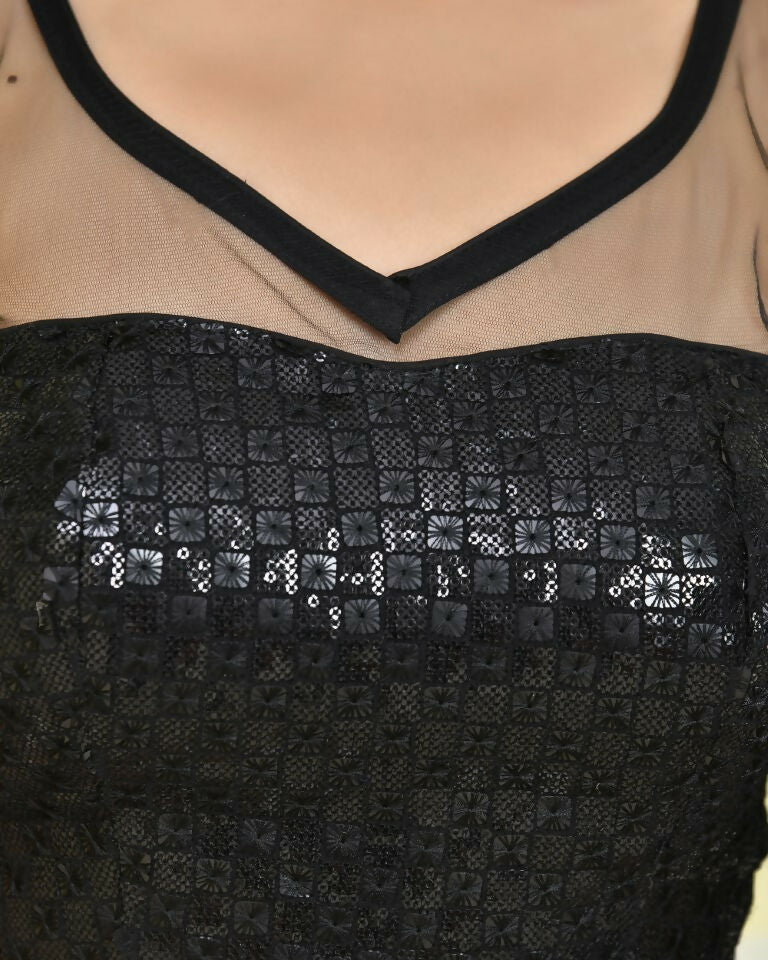 Amodini Designer Studio Half Net Black Sleeveless Padded Blouse | Grocsy