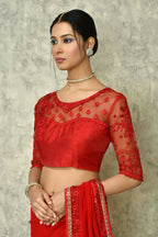 Red Georgette Plain Saree with Blouse Piece - Purvi | Grocsy