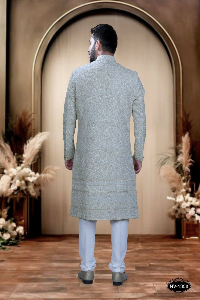 Joban Fashion Men's Blue Base Georgette Kurta with Pyjama | Grocsy