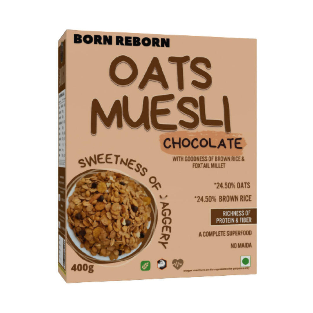 Born Reborn Chocolate Oats & Millets Muesli with Jaggery | Grocsy