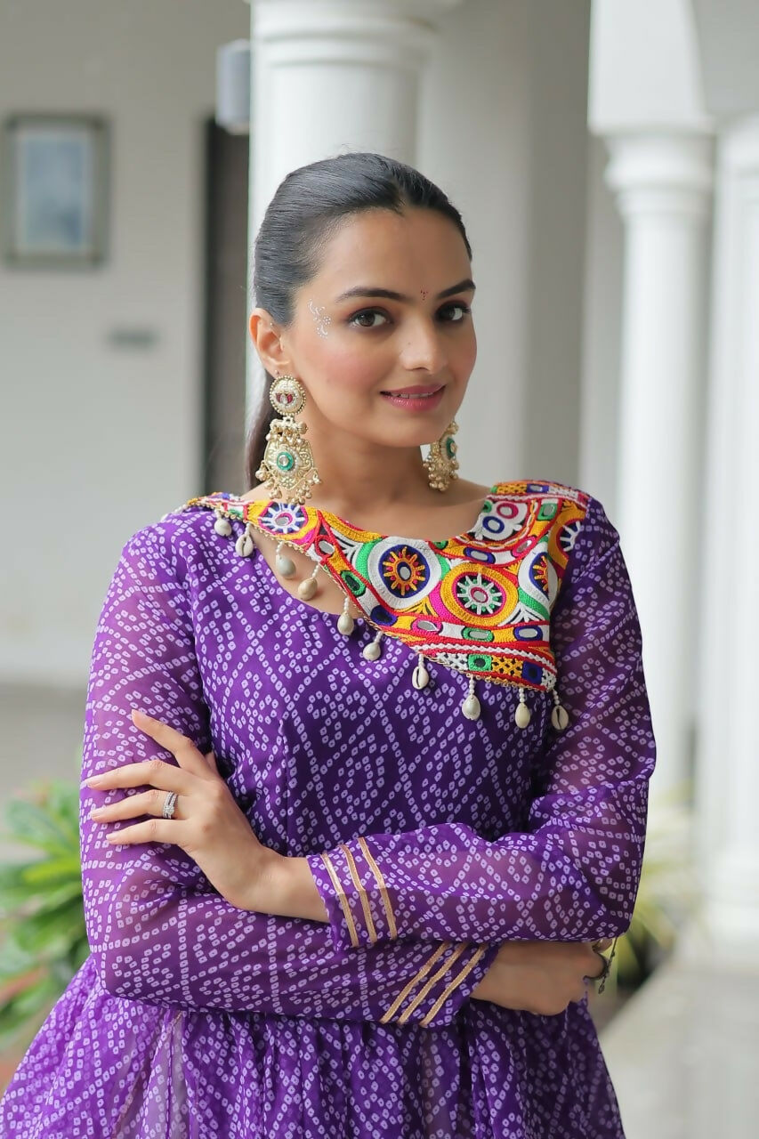 Teeya Creation Purple And White Colour Cotton Printed Navratri Lehenga Choli | Grocsy