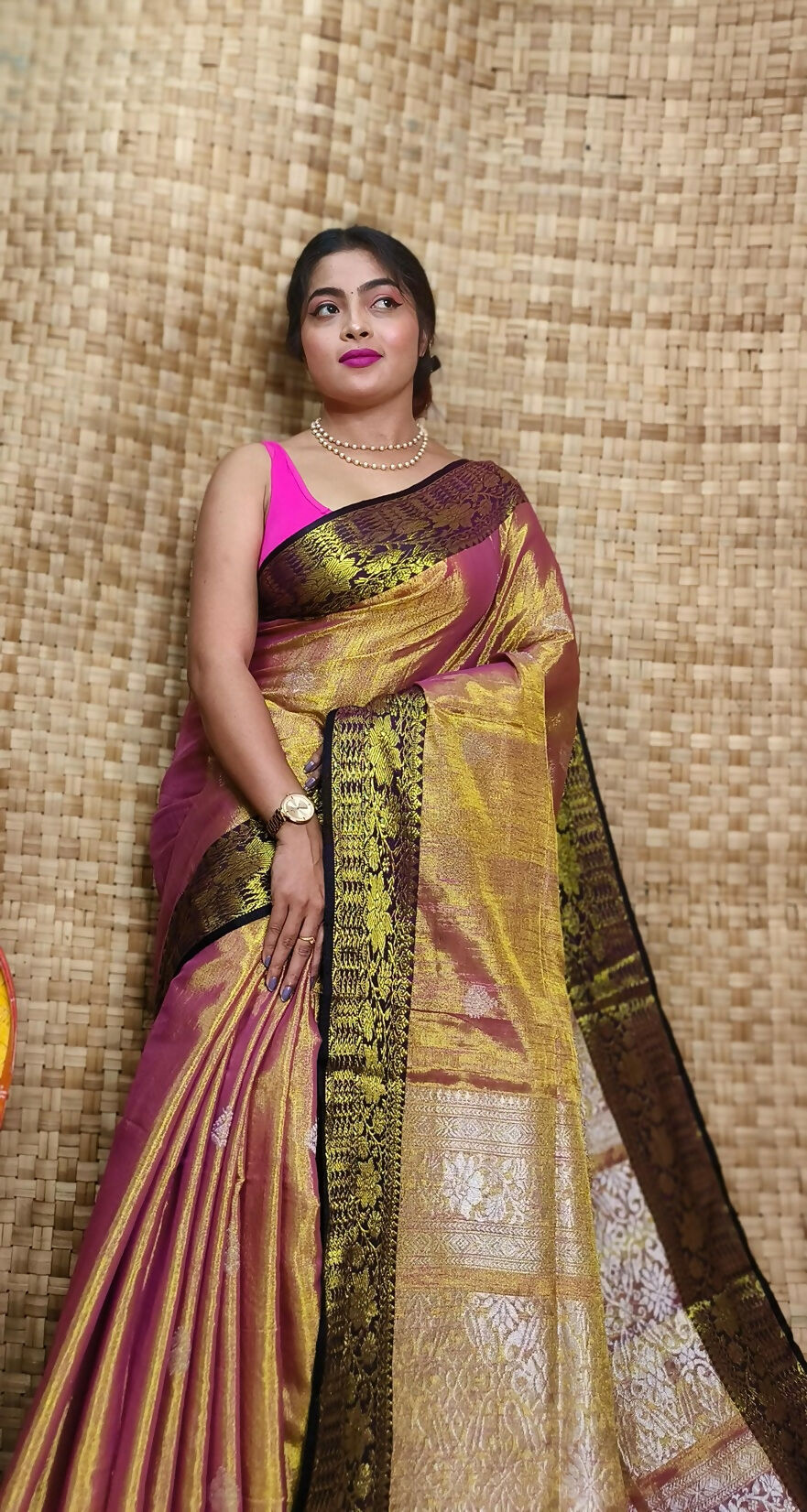 Exclusive Collection Golden Red Beautiful Tissue Benarasi Saree | Grocsy