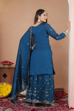 Lehenga Mart Designer Sharara Suit With Kurta, Sharara, Dupatta For Women-Teal Blue | Grocsy