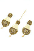 Mominos Fashion Johar Kamal Golden Kundan & Pearls Earrings With Tikka