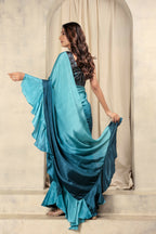 Blue Satin Solid Designer, Printed Party Wear Ready To Wear Saree - Nasreen | Grocsy
