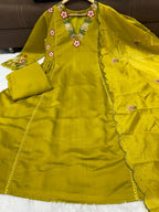 Teeya Creation Olive Green Embroidered Straight Suit Set With Dupatta | Grocsy