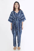 Breathables Women’S Loungewear Kaftan Cotton Blue Abstract Print Co-Ord Set | Grocsy