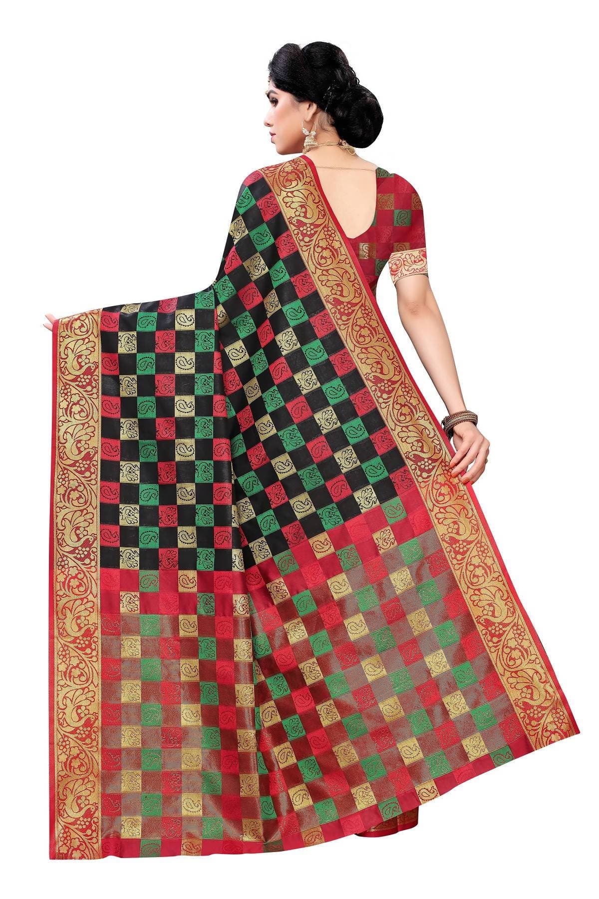 Vamika Banarasi Jaquard Traditional Black Weaving Saree | Grocsy