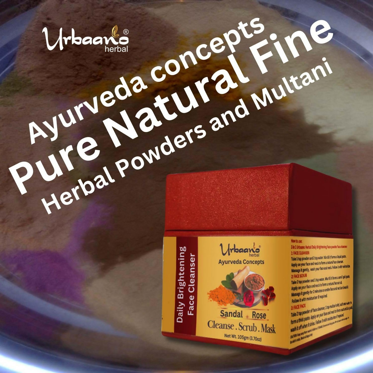 Urbaano Herbal Ayurveda Concepts Face Brightening Cleanser, Scrub, Mask 3-in-1 Instant Glow | Grocsy