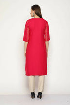 Maai Rayon Hand Printed Kurta Red | Grocsy
