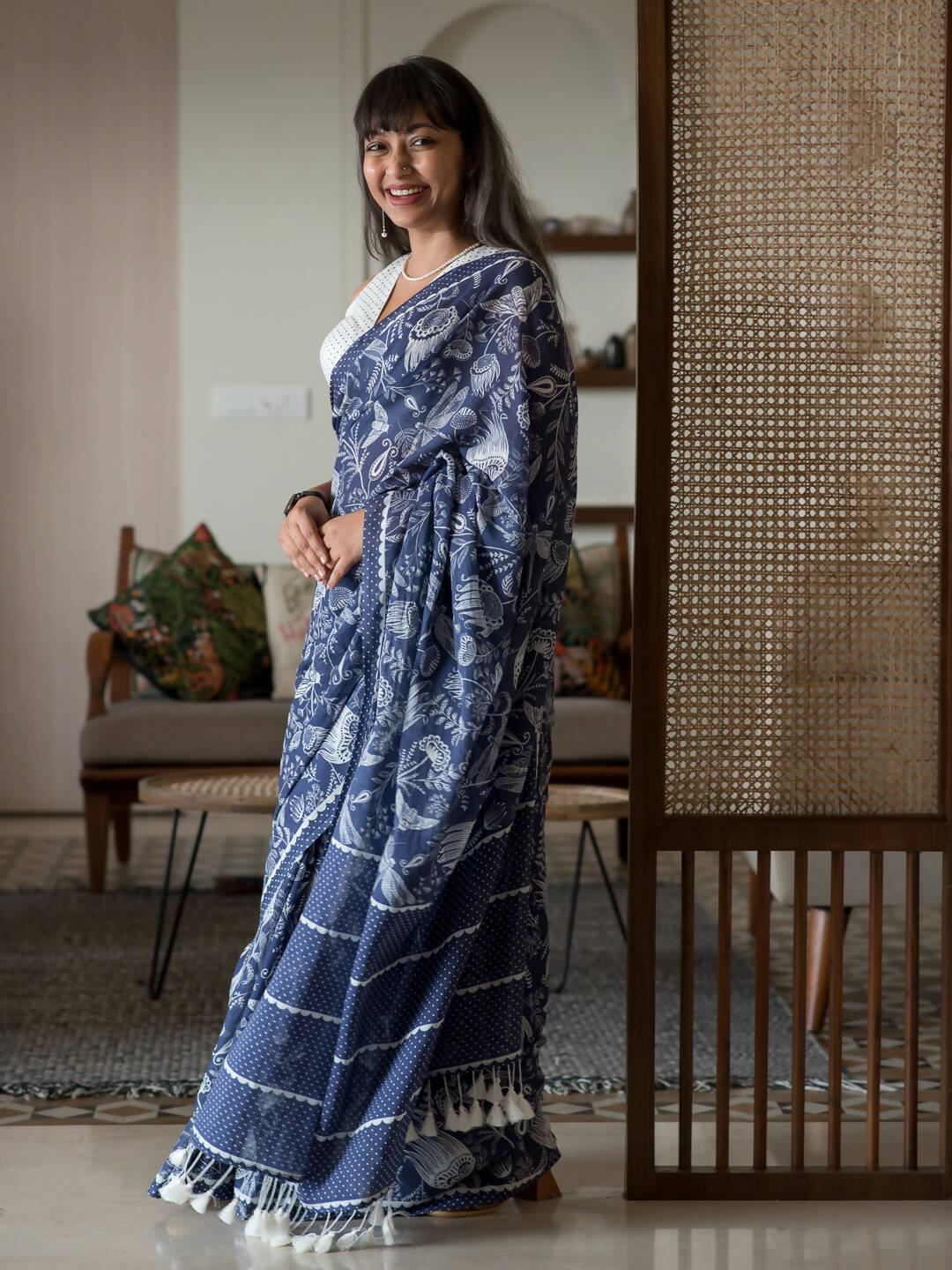 Suta Blue Floral Pure Cotton Saree | Grocsy