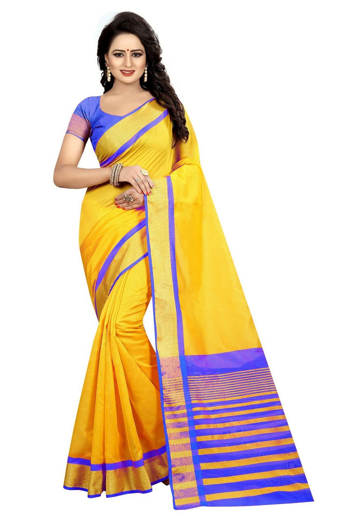Vamika Yellow Cotton Silk Weaving Saree (MASTANI ROYAL BLUE) | Grocsy