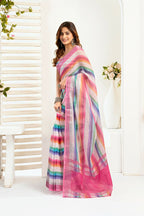 Vastranavya Rainbow Digital Printed Linen Ready To Wear Designer Saree with Unstitched Blouse | Grocsy